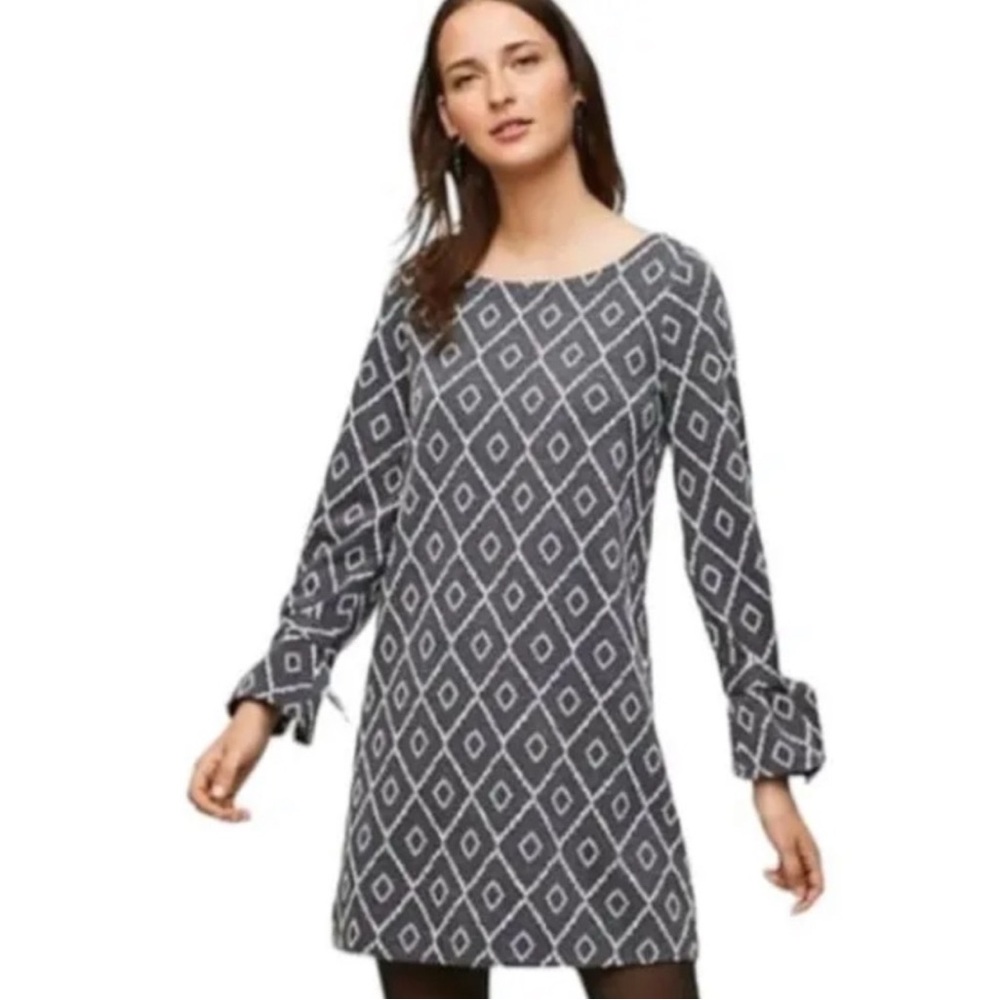Loft Geometric White Diamond Patterned Dress Size… - image 1